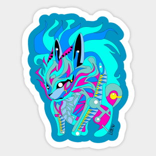 light blue rabbit kaiju in rainbow electric colors in mexican patterns Sticker